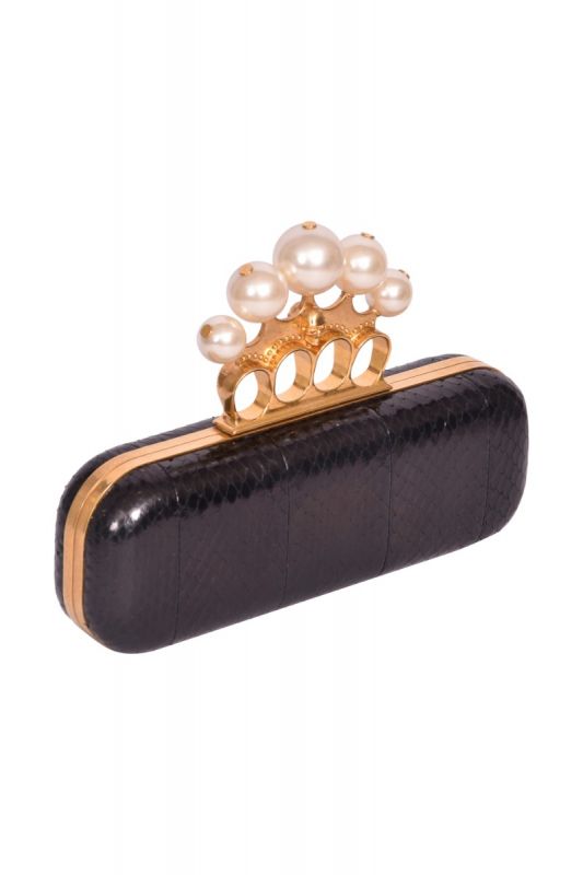 Alexander MC Queen Exotic Leather Clutch with Pearls