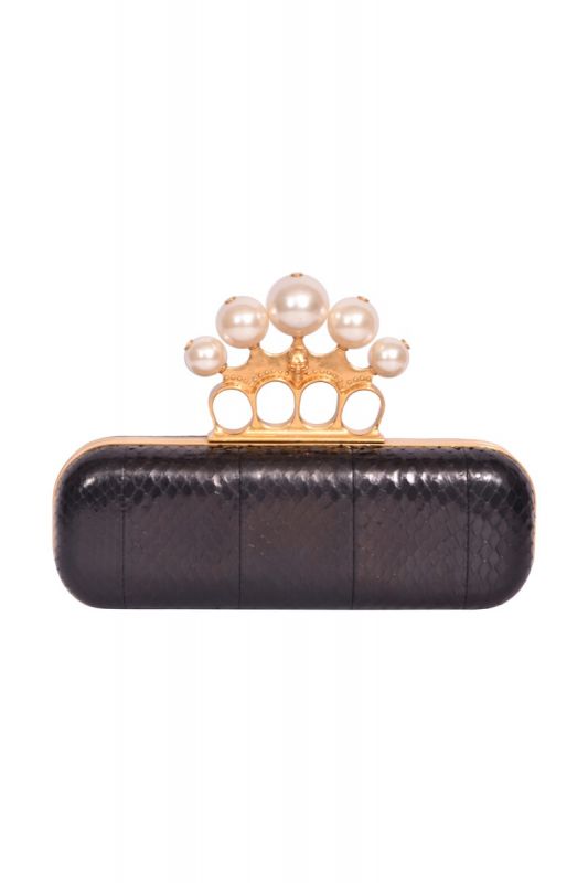 Alexander MC Queen Exotic Leather Clutch with Pearls