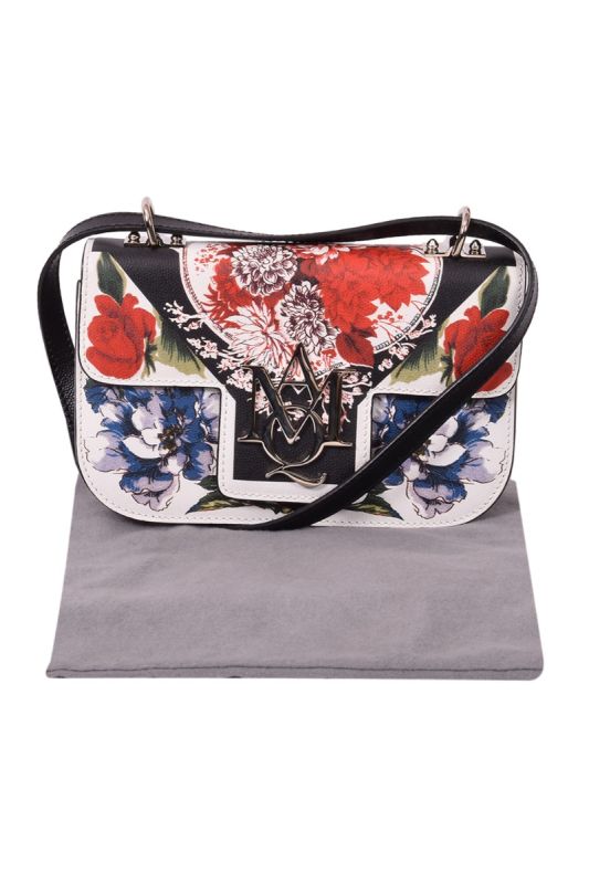 Alexander McQueen Flower Printed Insignia Flap Ivory Bag