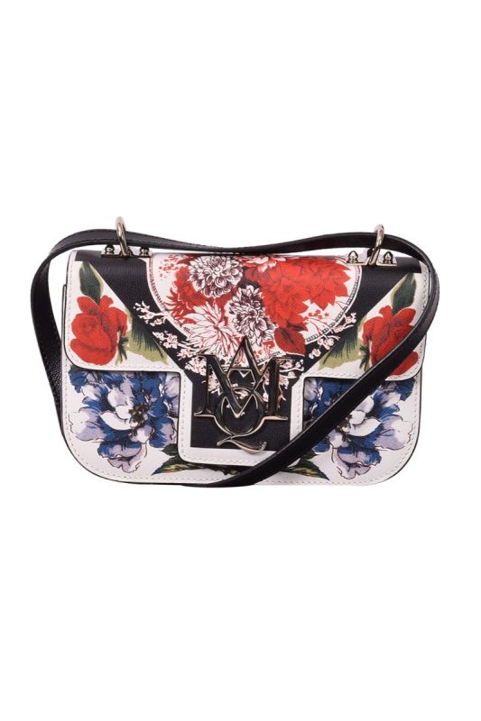 Alexander McQueen Flower Printed Insignia Flap Ivory Bag