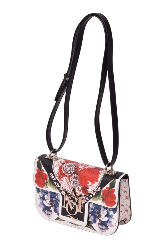 Alexander McQueen Flower Printed Insignia Flap Ivory Bag