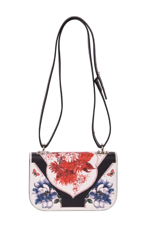 Alexander McQueen Flower Printed Insignia Flap Ivory Bag