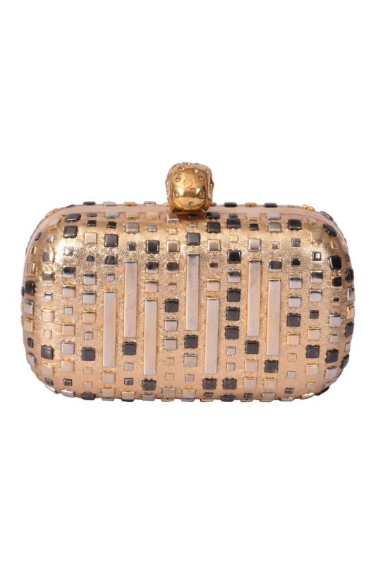Alexander McQueen Golden Studs Skull Box Clutch