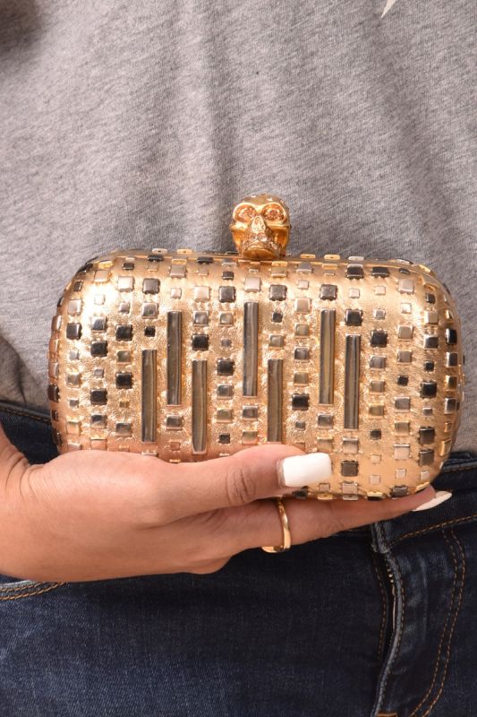 Alexander McQueen Golden Studs Skull Box Clutch