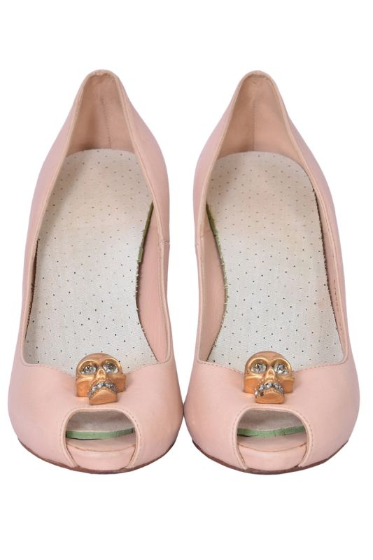 Alexander McQueen Leather Skull Peep Toe Heels