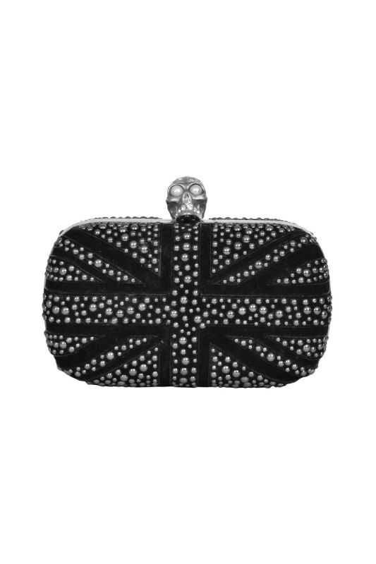 Alexander McQueen Studded Crystal Britannia Skull Box Clutch