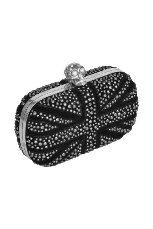 Alexander McQueen Studded Crystal Britannia Skull Box Clutch