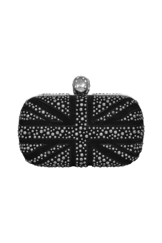Alexander McQueen Studded Crystal Britannia Skull Box Clutch