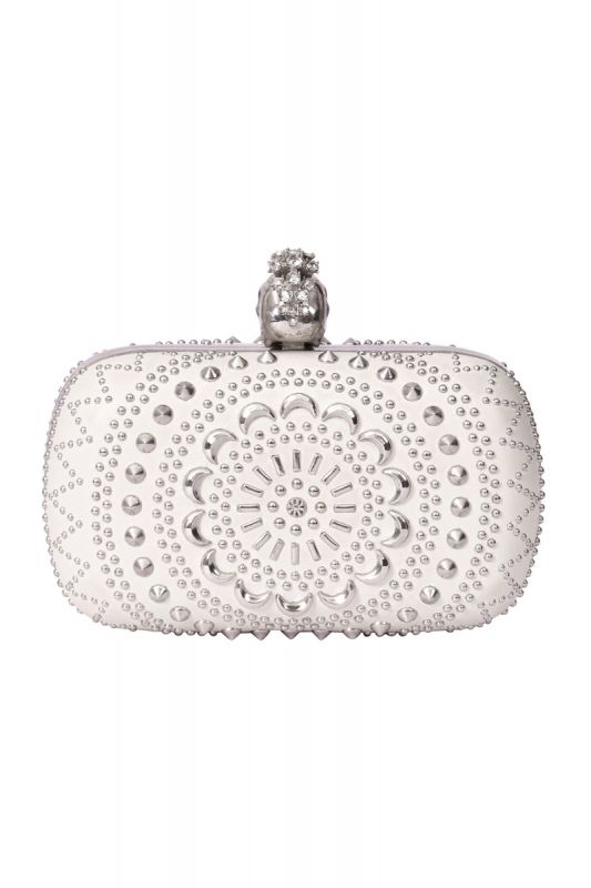 Alexander McQueen White Leather Studded Skull Clutch