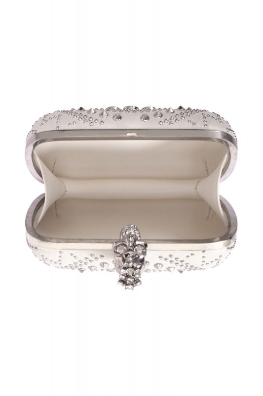 Alexander McQueen White Leather Studded Skull Clutch