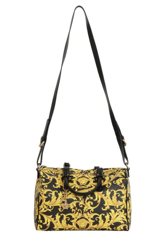 Versace Baroque Printed Coated Canvas and Leather Boston Bag