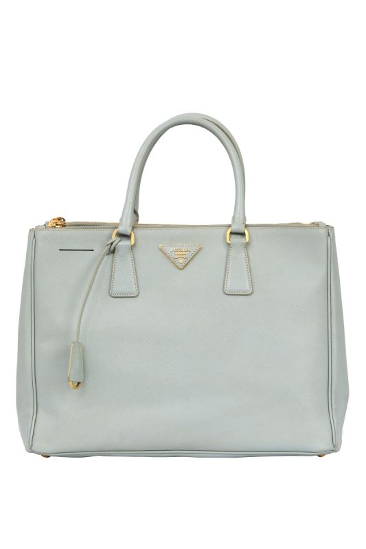 PRADA BABY BLUE SAFFIANO LARGE LUX LEATHER DOUBLE ZIP TOTE BAG