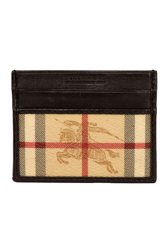 BURBERRY HAYMARKET CHECK E-CANVAS AND LEATHER CARD HOLDER