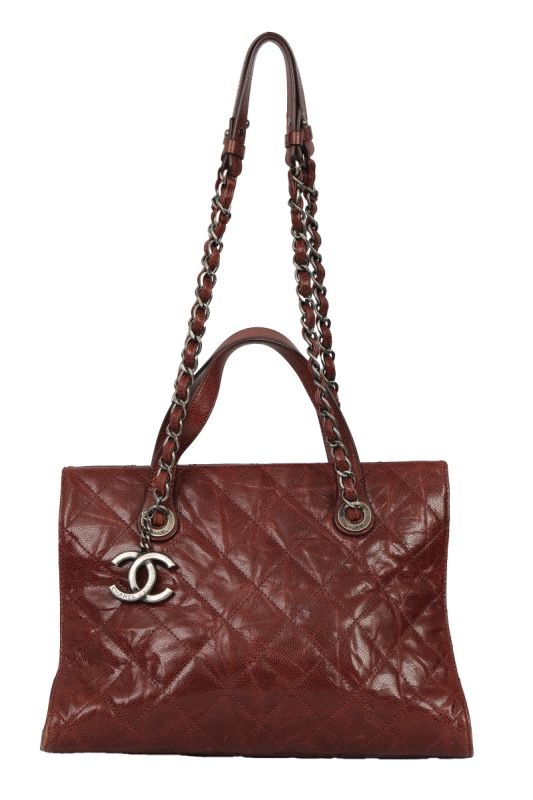 CHANEL BURGUNDY QUILTED GLAZED CAVIER LEATHER 