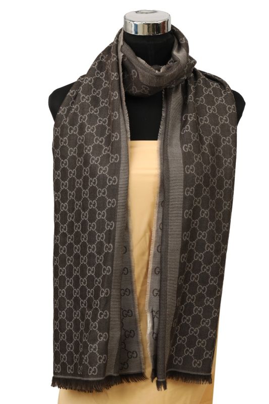 GUCCI MONOGRAM BROWN WOOL STOLE