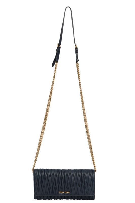 Miu Miu Matelasse Navy Blue Quilted Chain Sling Bag