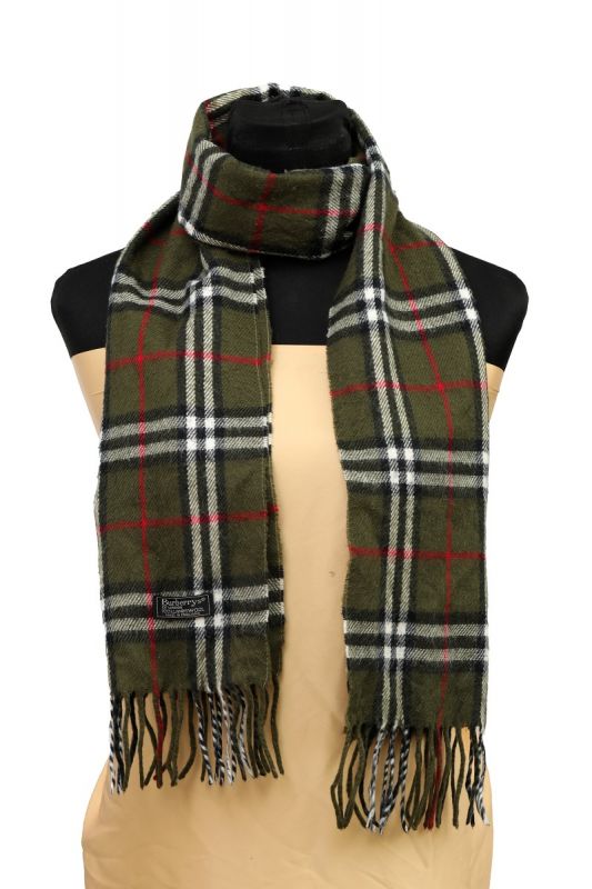 BURBERRY LONDON VINTAGE KHAKI GREEN CHECK PLAID SCARF