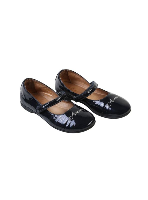 ARMANI JUNIOR BLACK PATENT VELCRO PUMPS