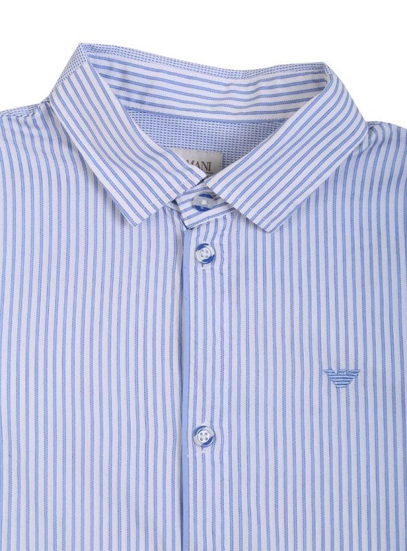 ARMANI JUNIOR BLUE STRIPES LOGO SHIRT-BLUE-10-11 YEARS