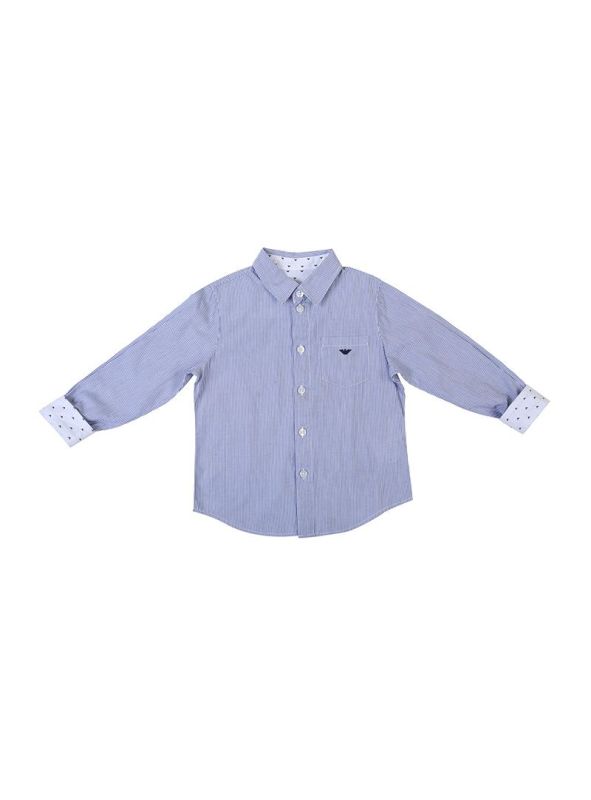 ARMANI JUNIOR BLUE STRIPES LOGO SHIRT