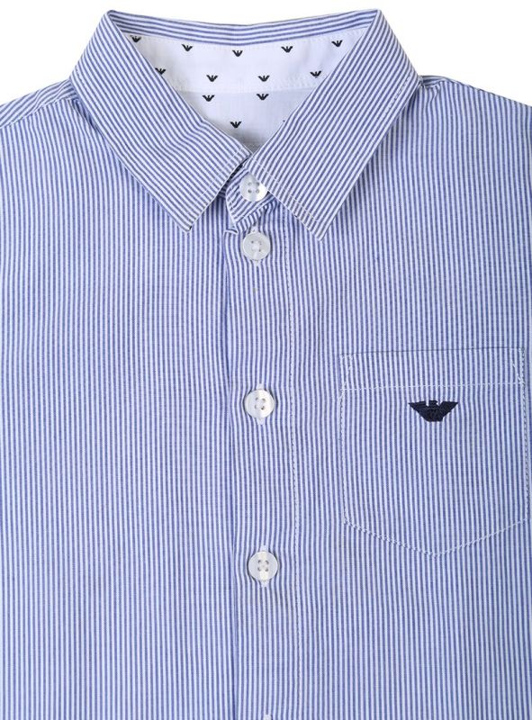 ARMANI JUNIOR BLUE STRIPES LOGO SHIRT
