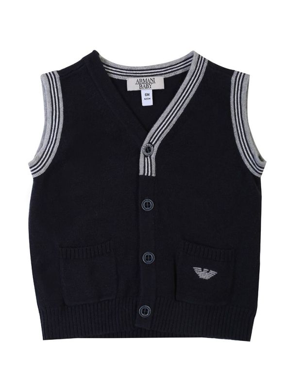 ARMANI JUNIOR NAVY LOGO KNIT CARDIGAN