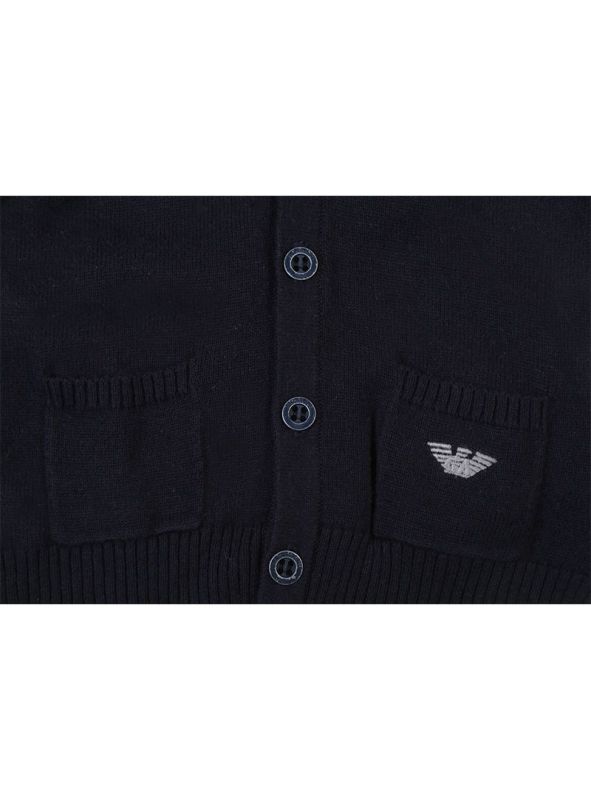 ARMANI JUNIOR NAVY LOGO KNIT CARDIGAN