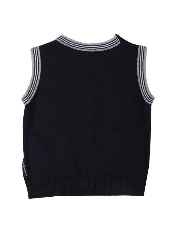 ARMANI JUNIOR NAVY LOGO KNIT CARDIGAN