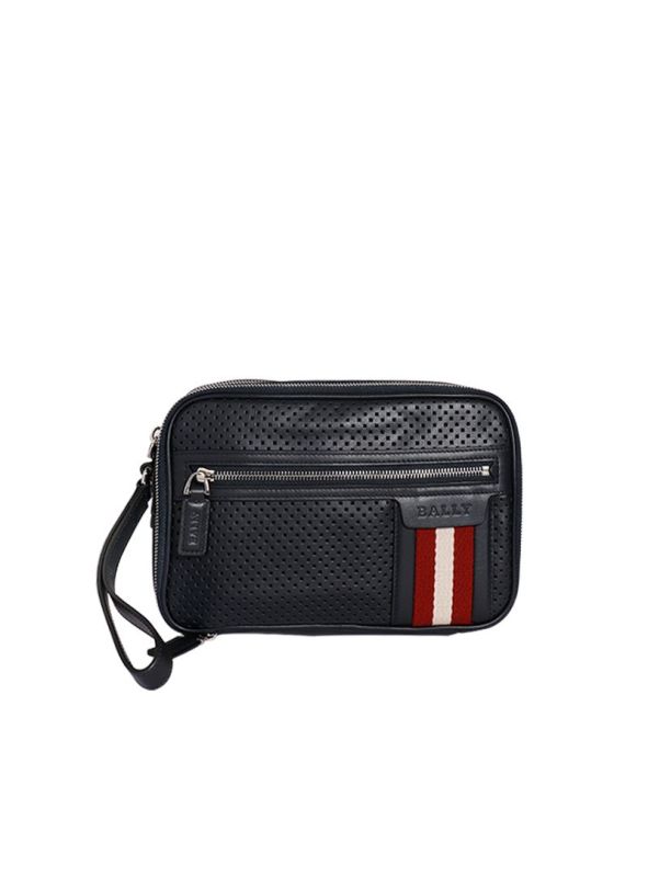 BALLY BLACK PERFORATED THAMES TRAVEL POUCH