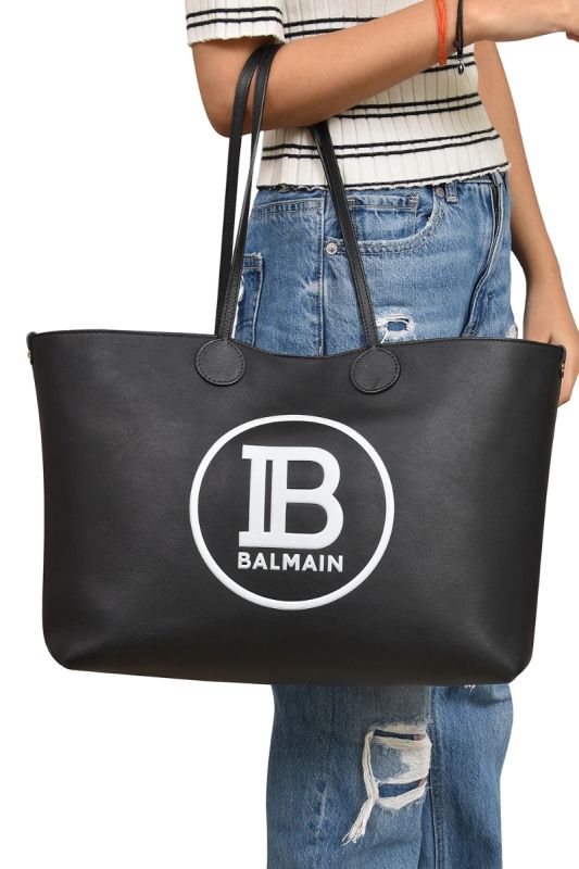 Balmain Calfskin Leather Shopping Tote Bag