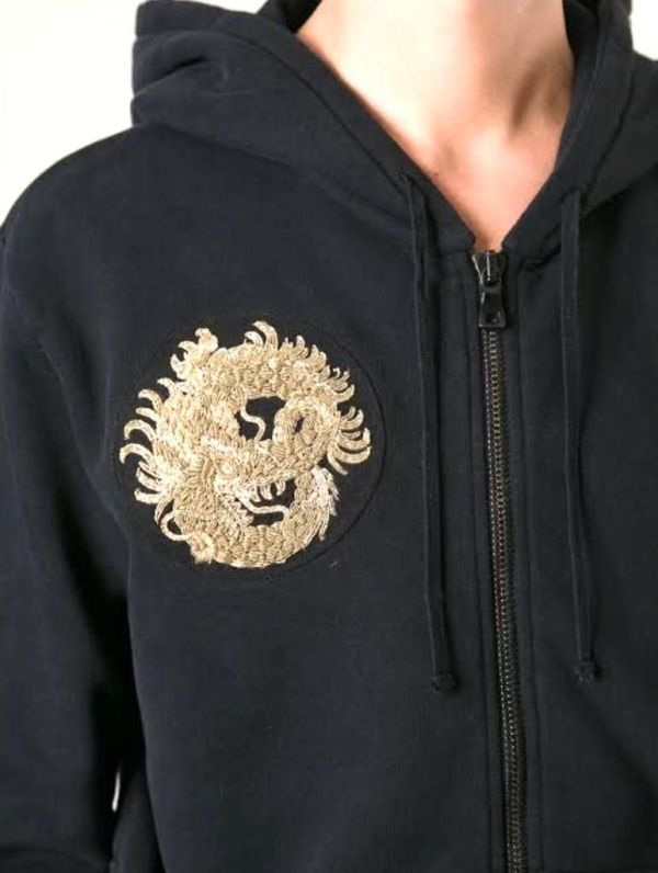 BALMAIN MENâ€™S BLACK EMBROIDERED DRAGON HOODIE