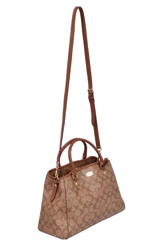 Coach Beige/Tan Signature Coated Canvas and Leather Carryall Satchel