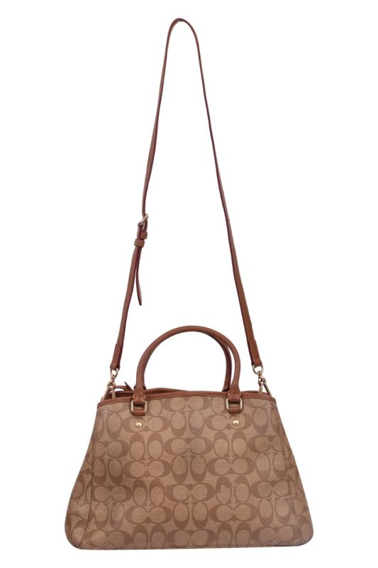 Coach Beige/Tan Signature Coated Canvas and Leather Carryall Satchel