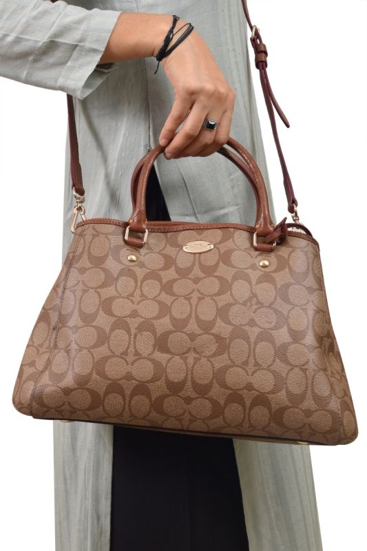Coach Beige/Tan Signature Coated Canvas and Leather Carryall Satchel