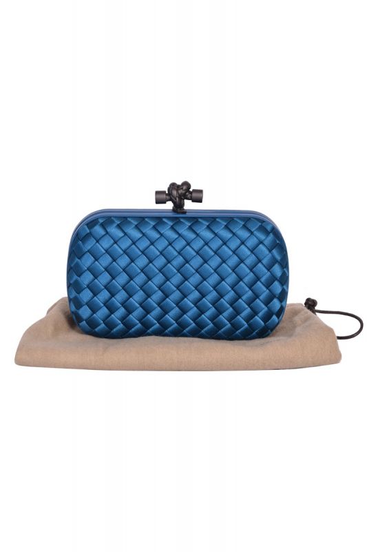 Bottega Veneta Blue  KnotSatin Clutch