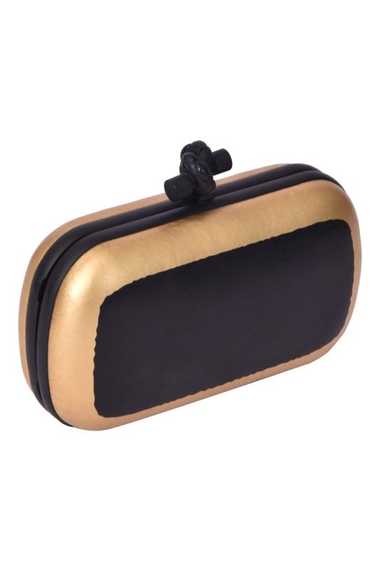 Bottega Veneta Knot Gilded Waxed Black & Gold Clutch