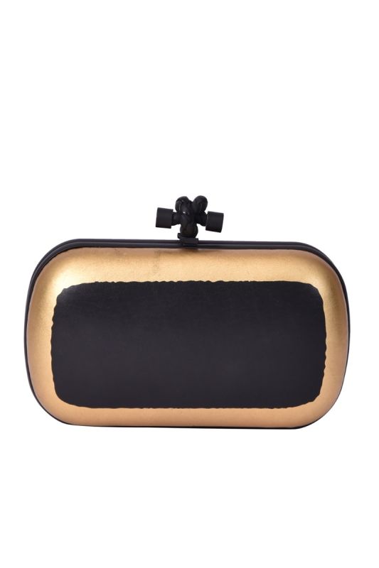 Bottega Veneta Knot Gilded Waxed Black & Gold Clutch