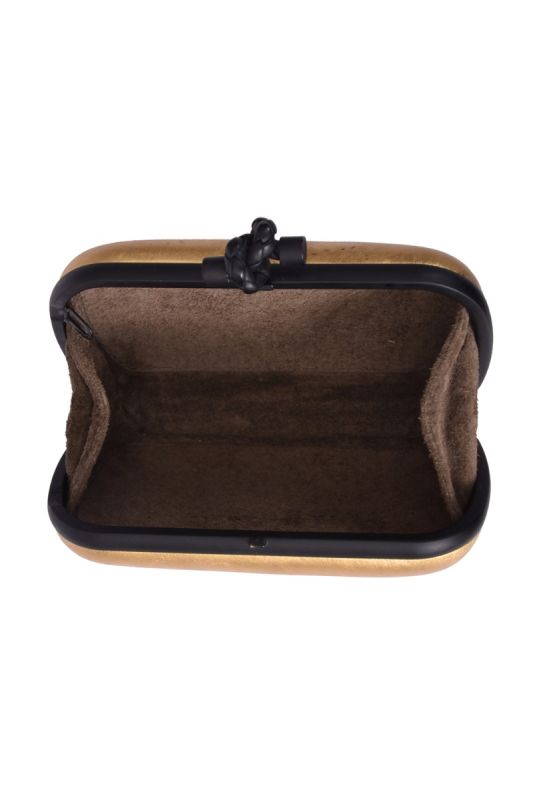 Bottega Veneta Knot Gilded Waxed Black & Gold Clutch