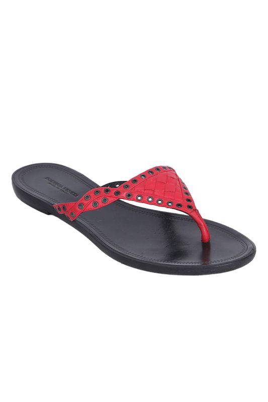 BOTTEGA VENETA  RED LEATHER THONG SANDALS