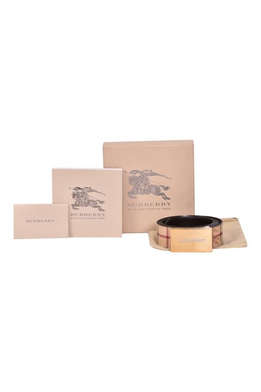 Burberry Beige Haymarket Check Coated Canvas Plaque Belt