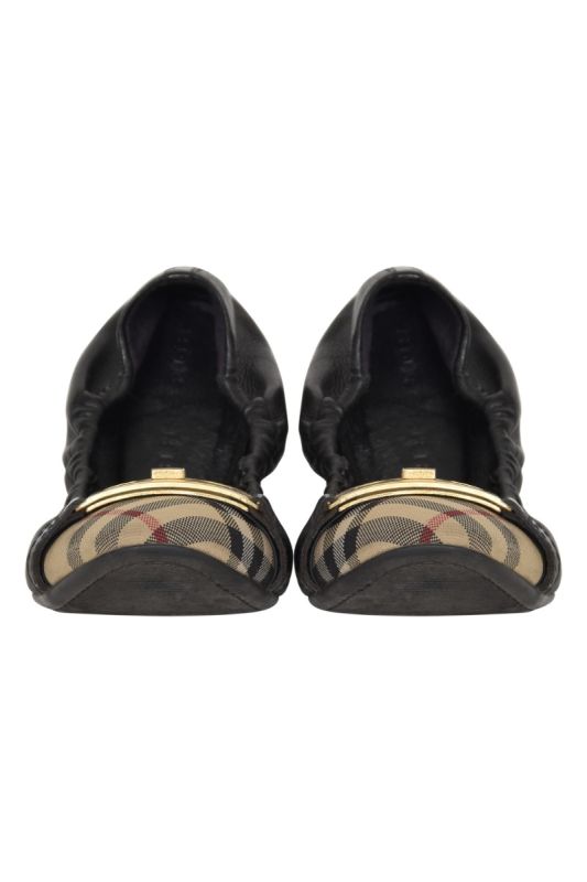 Burberry Black Leather and Nova Check Ballerinas