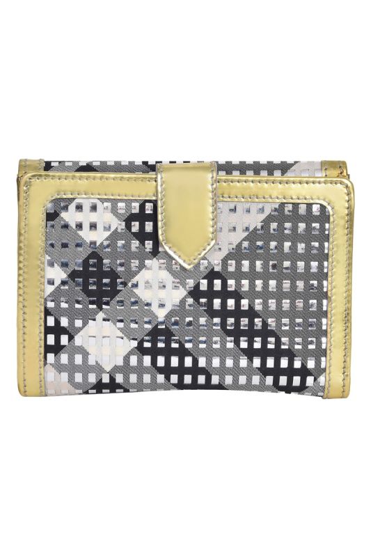 Burberry Black & White Plaid Metallic Wallet