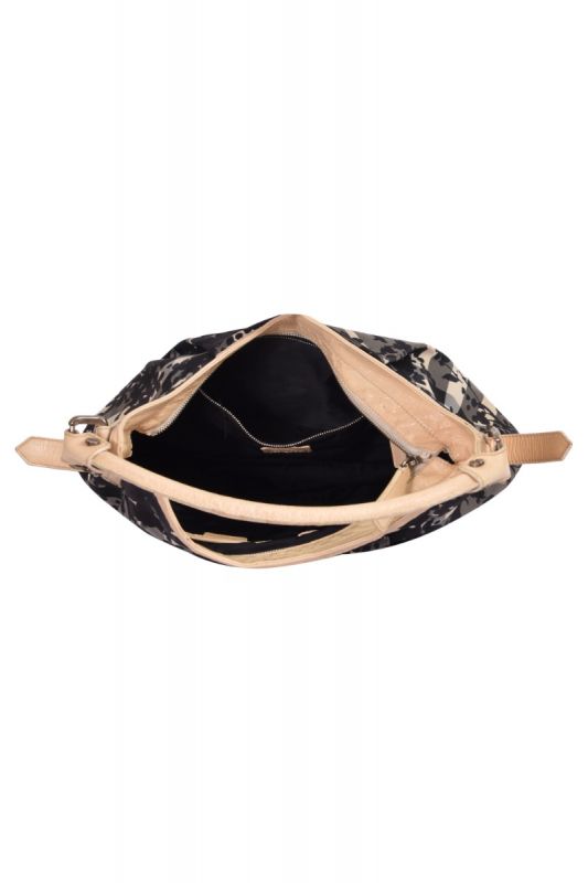 Burberry Black/Cream Floral Beat Check Nylon And Patent Leather Hobo Bag