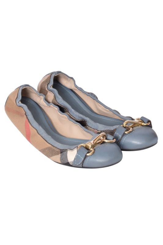 Burberry Blue Nova Checks Scrunch Ballet Flats