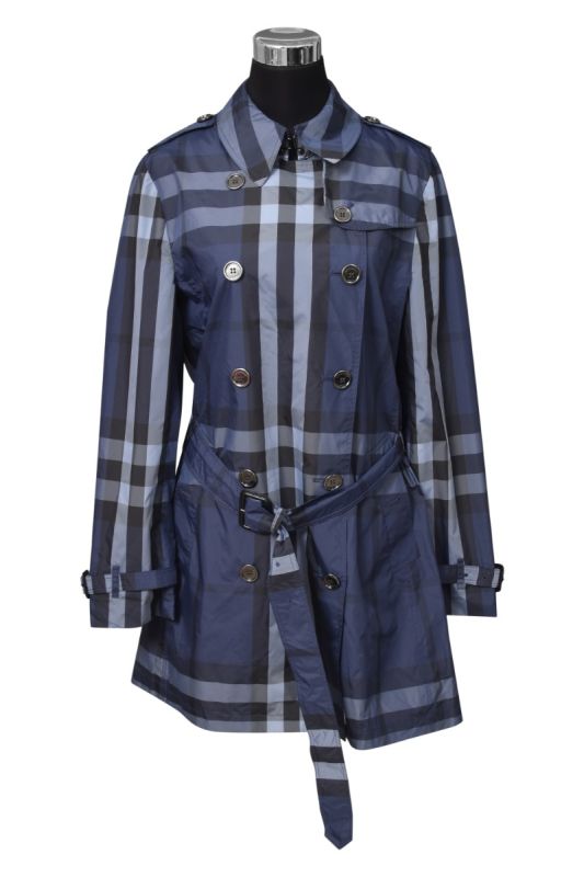 Burberry Brit Blue CheckeredDouble Breasted Trench Coat