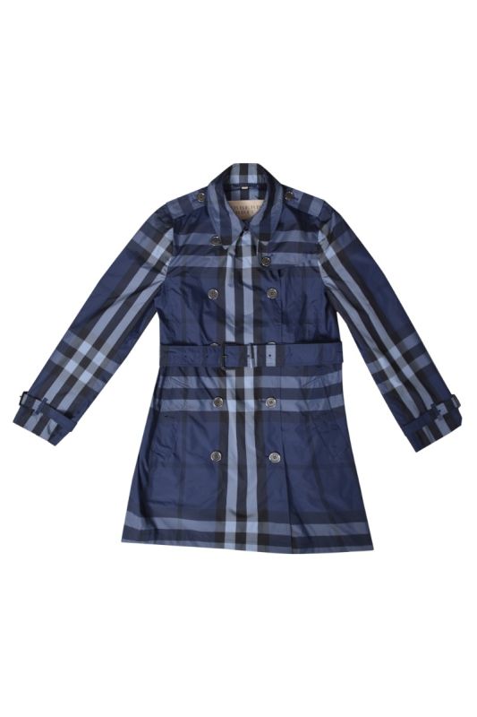 Burberry Brit Blue CheckeredDouble Breasted Trench Coat