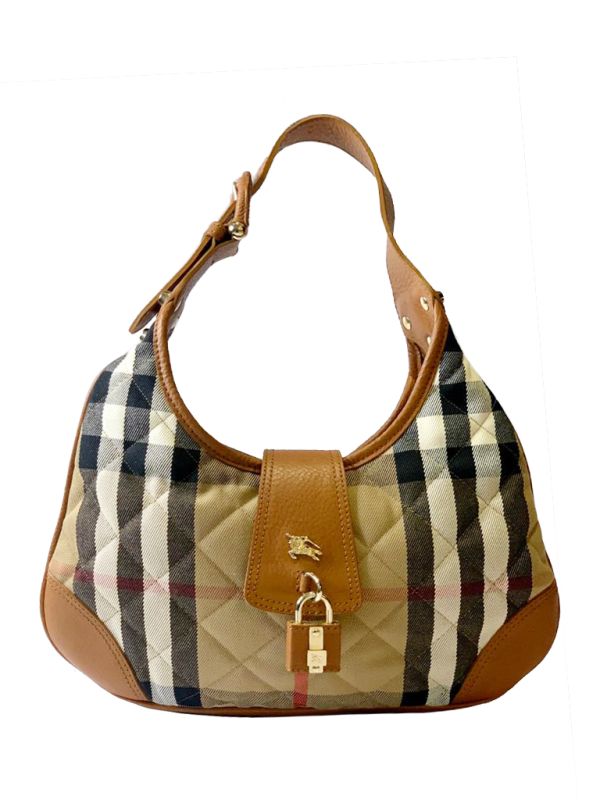 BURBERRY BROOK HOUSE CHECK QUILTED CANVAS & LEATHER HOBO BAG