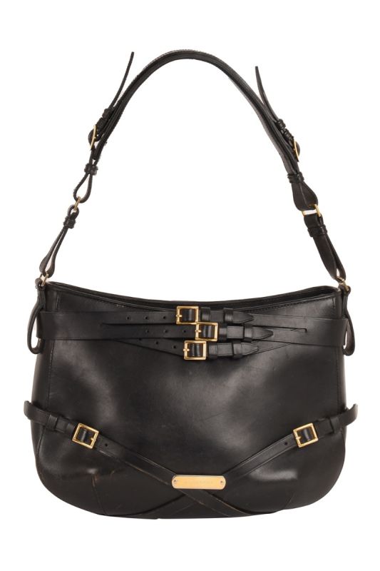 BURBERRY BROWN LEATHER SMALL BRIDLE DUTTON HOBO BAG