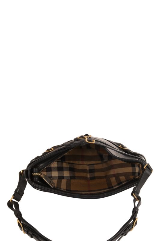 BURBERRY BROWN LEATHER SMALL BRIDLE DUTTON HOBO BAG