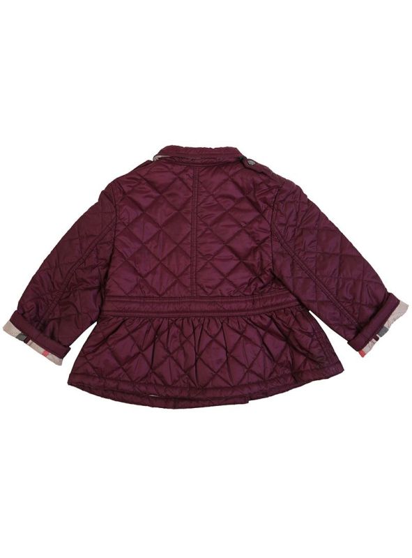 BURBERRY BURGUNDY MINI LYLE QUILTED PEPLUM JACKET
